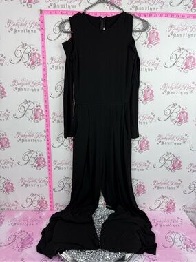 Nadia tarr one piece Elegant Black Cold-Shoulder Jumpsuit with Long Sleeves